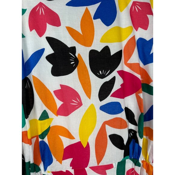 NWT Calvin Klein Colorful Print Dress Size 20W Puff Sleeve Cotton Artsy Rainbow - Picture 9 of 15